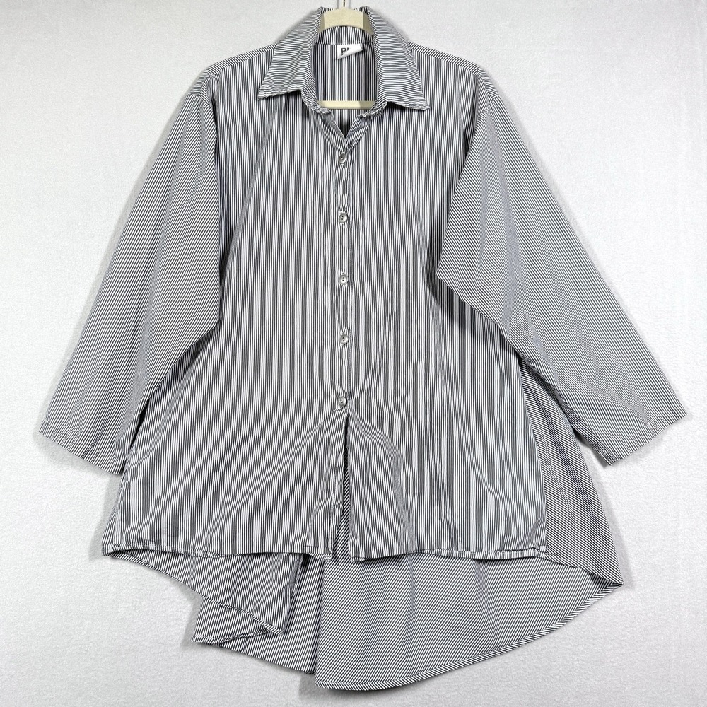 PLANET‎ by Lauren G Top Womens 10 12 Striped Shirt Tunic Asymmetrical Lagenlook